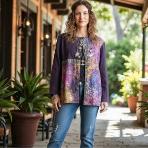 Colorful Abstract Handmade Shirt, Women’s size Medium